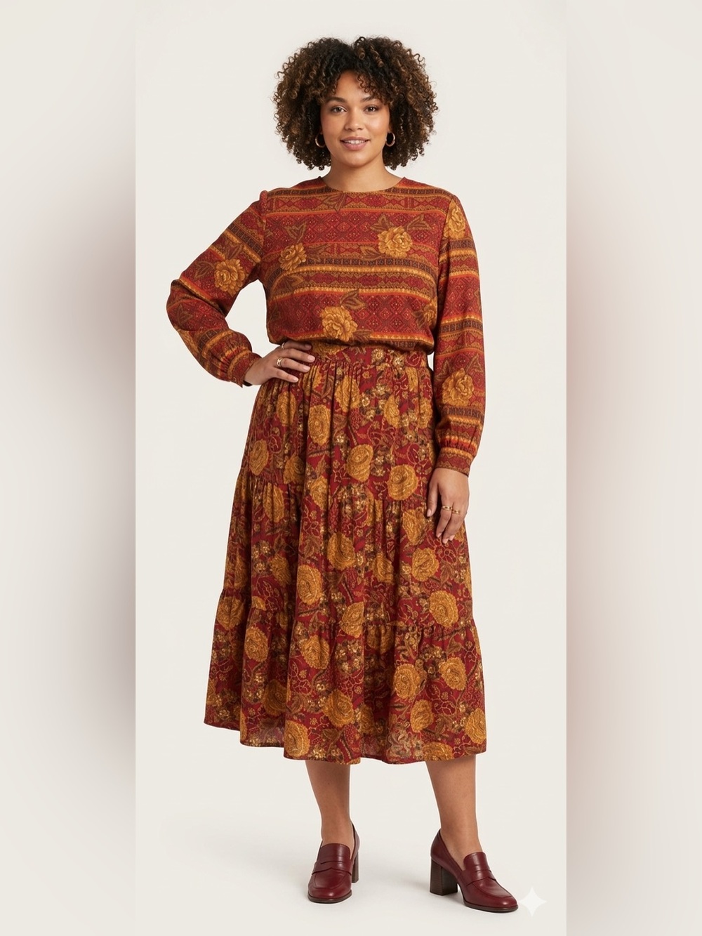 Laura and Jayne Two2 Piece Long Sleeve Skirt Set 80’s Size 18W 16W